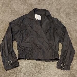 By Anthropologie Cropped Ruched Sleeve Moto Jacket